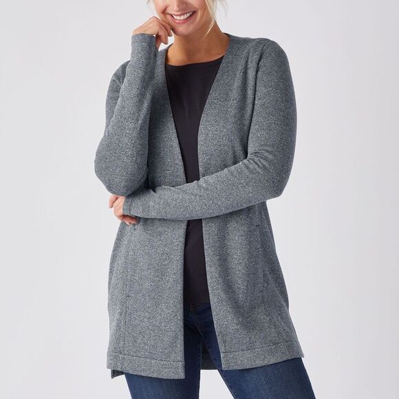 Duluth Trading Co Sweater Women’s L Gray True Masterfleece Open Front Cardigan - Picture 1 of 6